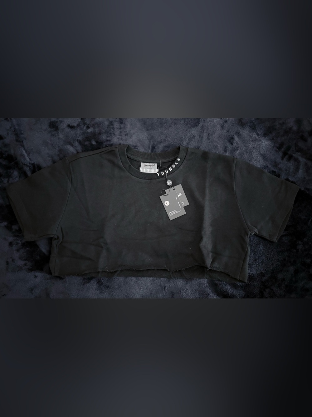 Womens YoungLA Black Crop Top Size Large NWT